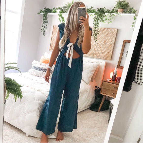 Free People Pants - Free People Tie Front Linen Jumpsuit